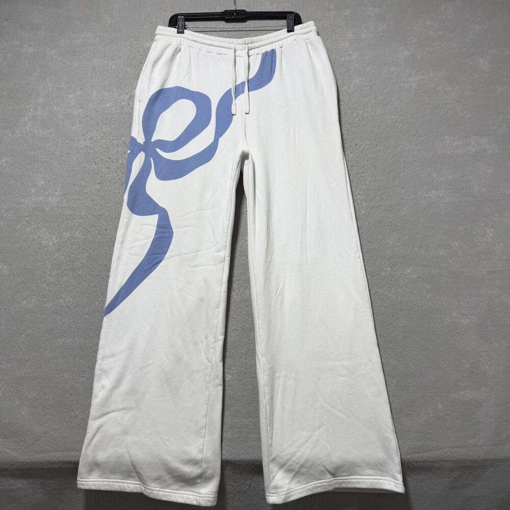LOVESHACKFANCY Sweatpants Women's Size XL White Visit Savannah Elma Bow